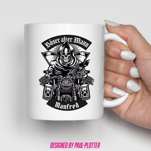 Tasse Böser alter Mann personalisiert mit Namen Skull Motorradfahrer Custom Biker Chopper Bobber Caferacer – Bild 2
