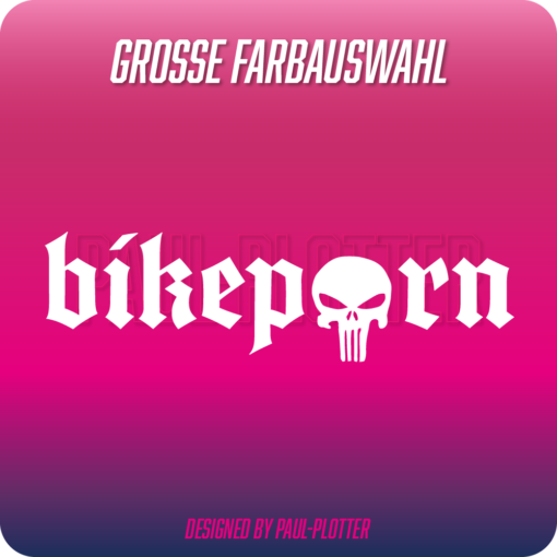 Aufkleber Bikeporn 20x5,6 cm Motorrad Chopper Custom Skull Totenkopf Bike Porn Punisher Schädel