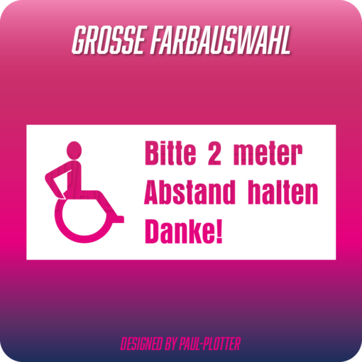 Aufkleber Rollstuhl Fahrer 23x10 cm Bitte 2 m Abstand halten Warnaufkleber Behindertentransport Rollstuhlfahrer Piktogramm  Handicap Klebeschild