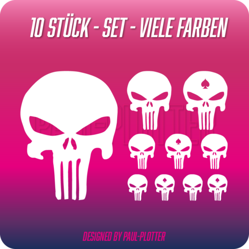10 Stück Aufkleber Set Punisher Motorrad Auto Skull Biker Fahrrad MTB Hölle Totenkopf Schädel