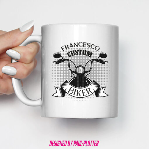 Tasse mit Motiv Custombiker Motorradfahrer personalisiert mit Namen Geschenk Biker Moped Chopper Shopper Cruiser Motocycle