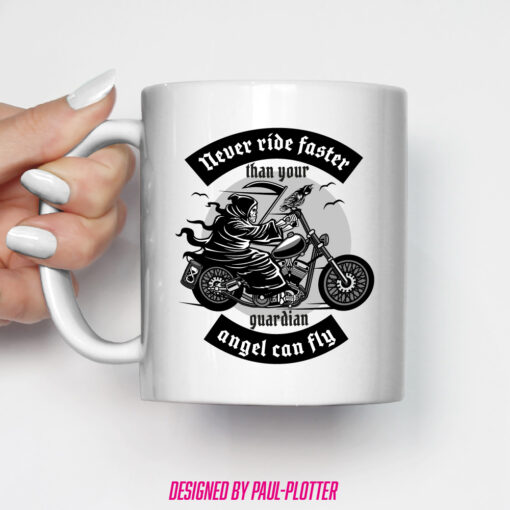 Tasse Fahre nie schneller als Dein Schutzengel fliegen kann Geschenk für Custom Biker Motorradfahrer