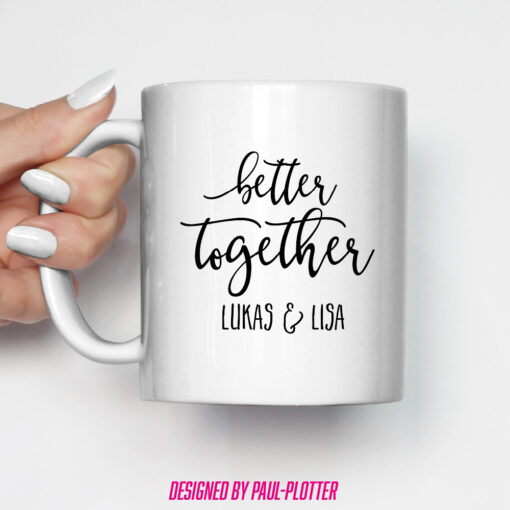 Tasse Better together personalisierter Kaffeebecher Wunschnamen Verlobung Hochzeit Liebe Geschenk Geschenkkarton