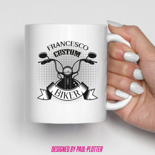 Tasse mit Motiv Custombiker Motorradfahrer personalisiert mit Namen Geschenk Biker Moped Chopper Shopper Cruiser Motocycle – Bild 2